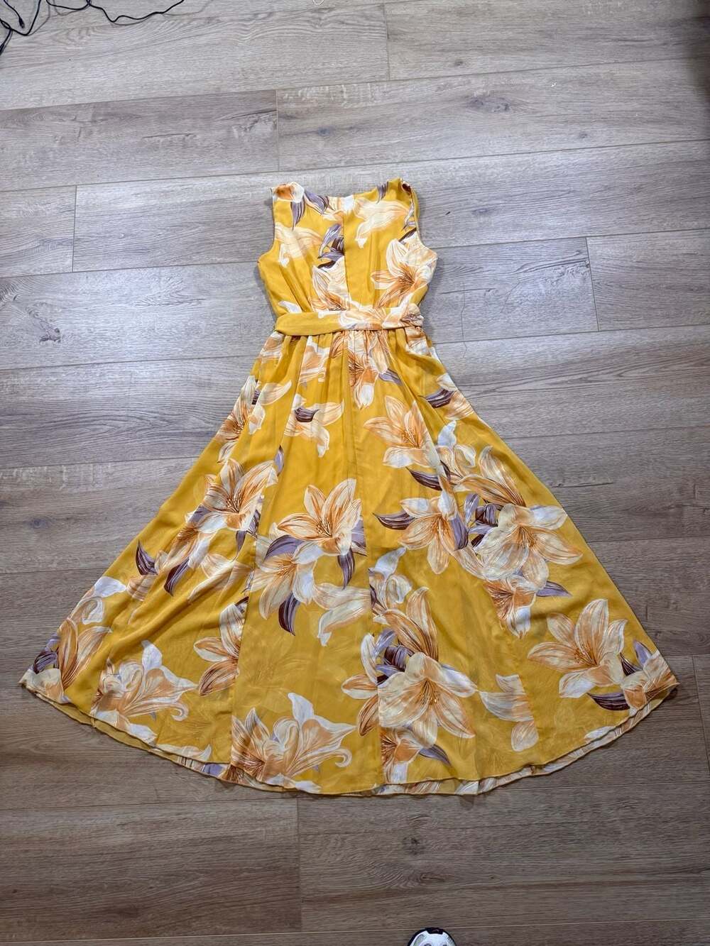 Kate & Lily Yellow Floral Lily Print Maxi Dress Cowl Neck Size 4 - Picture 9 of 14